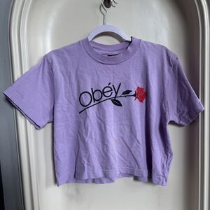 Obey Purple Rose Boxy Crop Tee with Rose Size Medium